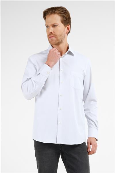 Beyaz-Siyah Çizgili Desen Sert Yaka Uzun Kol Cepli Comfort Fit Pamuklu Gömlek 1004255278