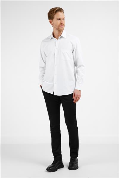 Beyaz-Siyah Çizgili Desen Sert Yaka Uzun Kol Cepli Comfort Fit Pamuklu Gömlek 1004255274
