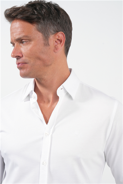 Beyaz Tulum Yaka Uzun Kol Cepsiz Örme Slim Fit Pamuklu Gömlek 1004260208