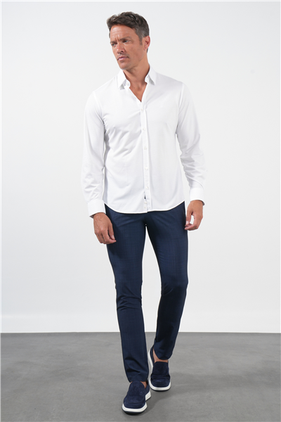Beyaz Tulum Yaka Uzun Kol Cepsiz Örme Slim Fit Pamuklu Gömlek 1004260208