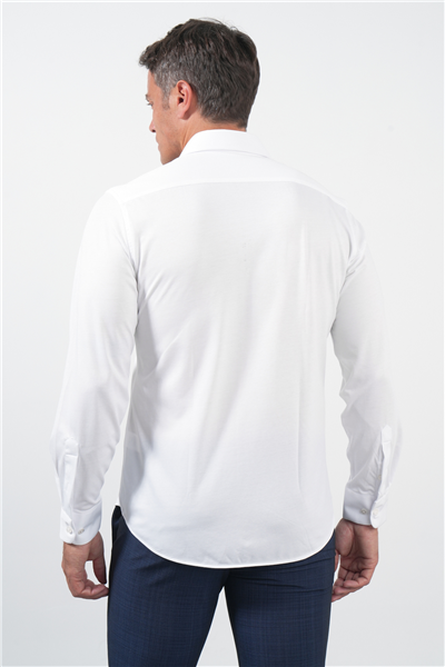 Beyaz Tulum Yaka Uzun Kol Cepsiz Örme Slim Fit Pamuklu Gömlek 1004260208