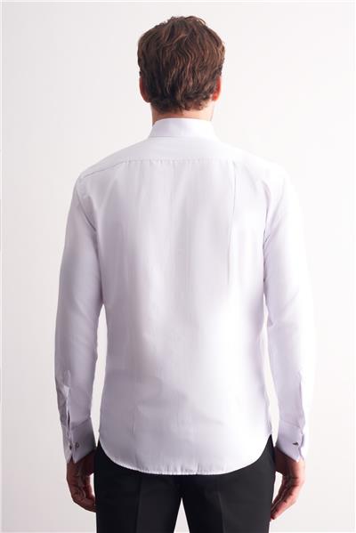 Beyaz Uzun Kol Ata Yaka Düz Pamuklu Slim Fit Gömlek 1004255215