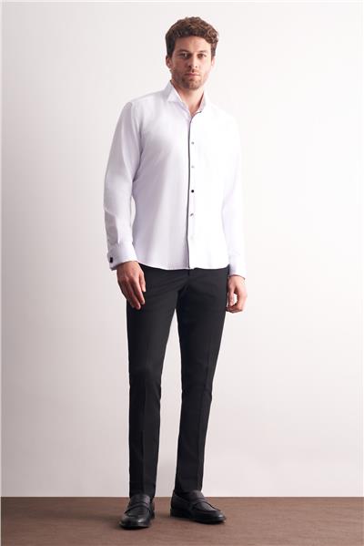 Beyaz Uzun Kol Ata Yaka Düz Pamuklu Slim Fit Gömlek 1004255215