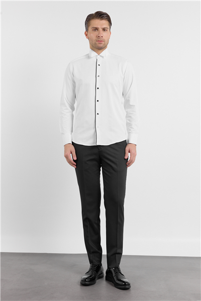 Beyaz Uzun Kol Ata Yaka Düz Pamuklu Slim Fit Gömlek 1004260215