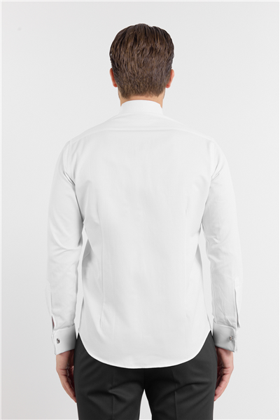 Beyaz Uzun Kol Ata Yaka Düz Pamuklu Slim Fit Gömlek 1004260215