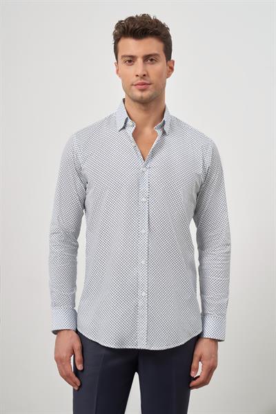 Beyaz Uzun Kol Perfectto Alttan Biritli Yaka Cepsiz Pamuklu Classic Slim Fit Gömlek 1004240259