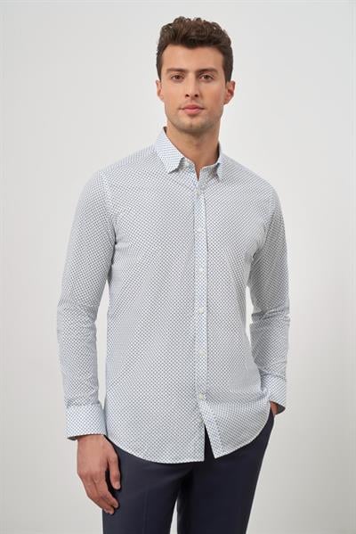 Beyaz Uzun Kol Perfectto Alttan Biritli Yaka Cepsiz Pamuklu Classic Slim Fit Gömlek 1004240259