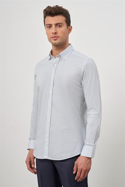 Beyaz Uzun Kol Perfectto Alttan Biritli Yaka Cepsiz Pamuklu Classic Slim Fit Gömlek 1004240259