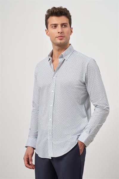 Beyaz Uzun Kol Perfectto Alttan Biritli Yaka Cepsiz Pamuklu Classic Slim Fit Gömlek 1004240259