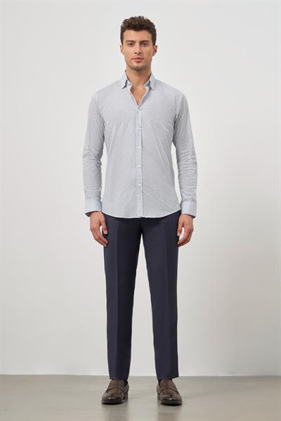 Beyaz Uzun Kol Perfectto Alttan Biritli Yaka Cepsiz Pamuklu Classic Slim Fit Gömlek 1004240259