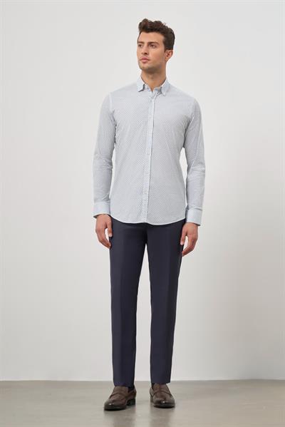 Beyaz Uzun Kol Perfectto Alttan Biritli Yaka Cepsiz Pamuklu Classic Slim Fit Gömlek 1004240259
