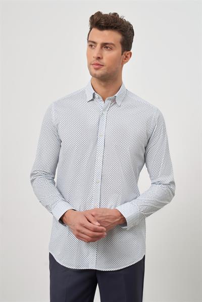 Beyaz Uzun Kol Perfectto Alttan Biritli Yaka Cepsiz Pamuklu Classic Slim Fit Gömlek 1004240259
