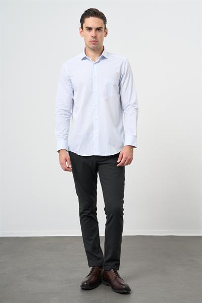 Beyaz Uzun Kol Desen Yarım İtalyan Yaka Cepli Pamuklu Classic Comfort Fit Gömlek 1004245183