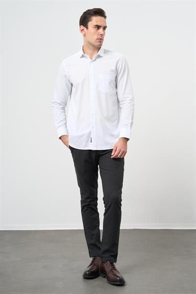 Beyaz Uzun Kol Desen Yarım İtalyan Yaka Cepli Pamuklu Classic Comfort Fit Gömlek 1004245183