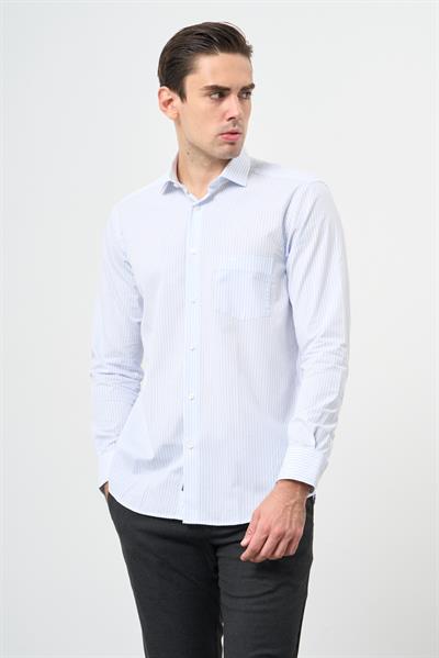 Beyaz Uzun Kol Desen Yarım İtalyan Yaka Cepli Pamuklu Classic Comfort Fit Gömlek 1004245183