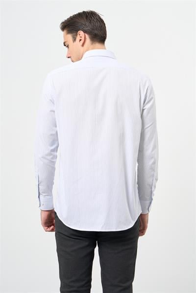Beyaz Uzun Kol Desen Yarım İtalyan Yaka Cepli Pamuklu Classic Comfort Fit Gömlek 1004245183