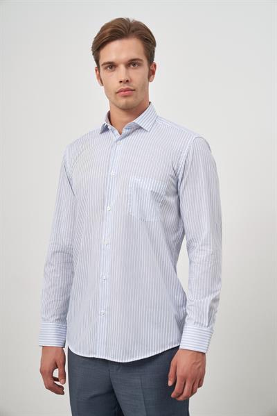 Beyaz Uzun Kol Desen Yarım İtalyan Yaka Cepli Pamuklu Classic Comfort Fit Gömlek 1004245179