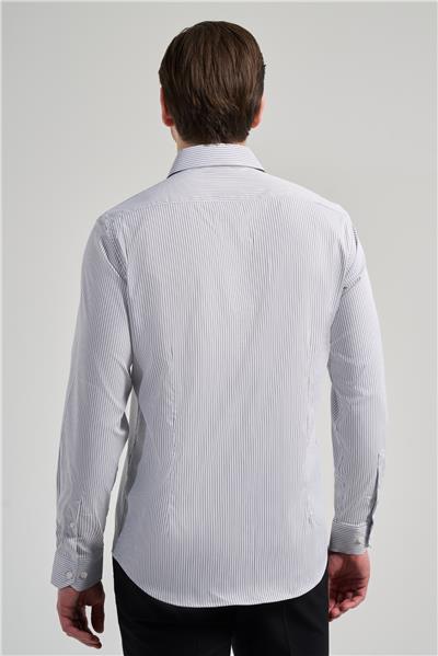 Beyaz Uzun Kol Desen Yarım İtalyan Yaka Cepsiz esnek Classic Slim Fit Gömlek 1004245218