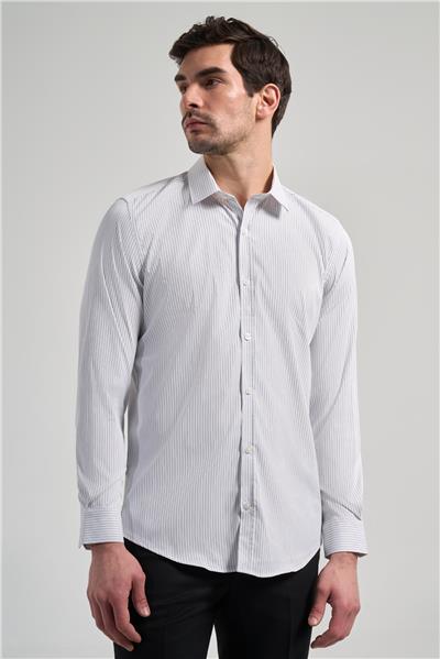 Uzun Kol Desen Yarım İtalyan Yaka Cepsiz esnek Classic Slim Fit Gömlek 1004245217