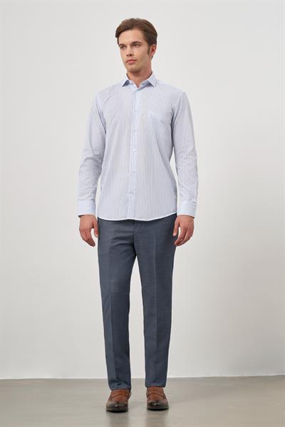 Beyaz Uzun Kol Desen Yarım İtalyan Yaka Cepli Pamuklu Classic Comfort Fit Gömlek 1004245179