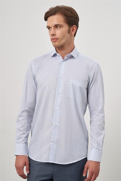 Beyaz Uzun Kol Desen Yarım İtalyan Yaka Cepli Pamuklu Classic Comfort Fit Gömlek 1004245179