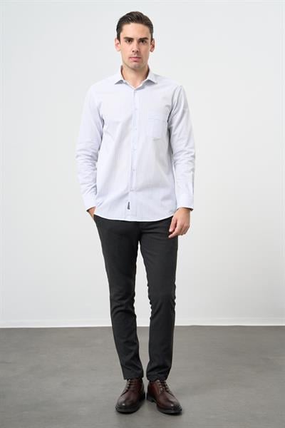 Beyaz Uzun Kol Desen Yarım İtalyan Yaka Cepli Pamuklu Classic Comfort Fit Gömlek 1004245183