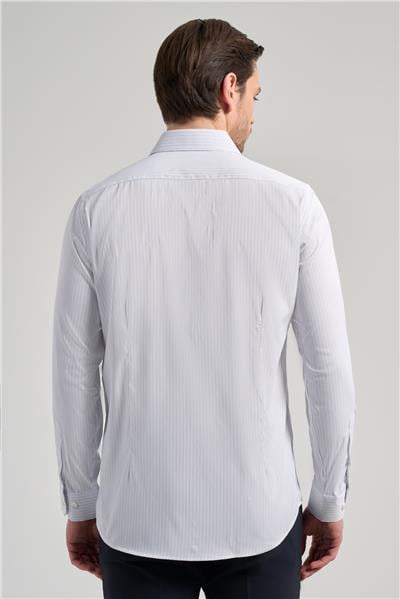 Beyaz Uzun Kol Desen Yarım İtalyan Yaka Cepsiz esnek Classic Slim Fit Gömlek 1004245220
