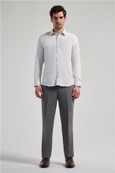 Beyaz Uzun Kol Desen Yarım İtalyan Yaka Cepsiz esnek Classic Slim Fit Gömlek 1004245218