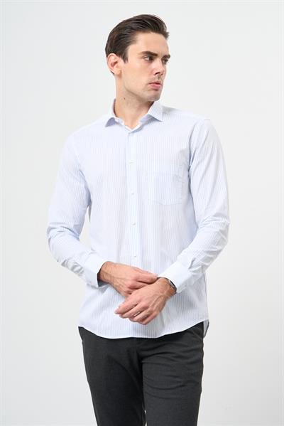 Beyaz Uzun Kol Desen Yarım İtalyan Yaka Cepli Pamuklu Classic Comfort Fit Gömlek 1004245183