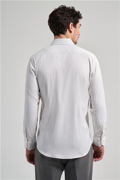 Beyaz Uzun Kol Desen Yarım İtalyan Yaka Cepsiz esnek Classic Slim Fit Gömlek 1004245220