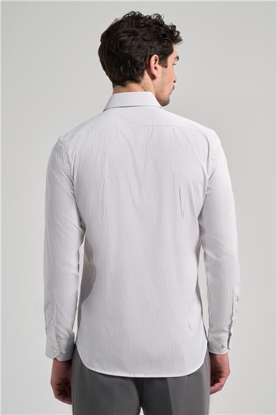 Beyaz Uzun Kol Desen Yarım İtalyan Yaka Cepsiz esnek Classic Slim Fit Gömlek 1004245218