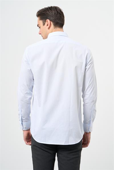 Beyaz Uzun Kol Desen Yarım İtalyan Yaka Cepli Pamuklu Classic Comfort Fit Gömlek 1004245183