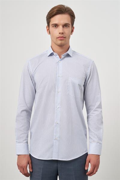 Beyaz Uzun Kol Desen Yarım İtalyan Yaka Cepli Pamuklu Classic Comfort Fit Gömlek 1004245179