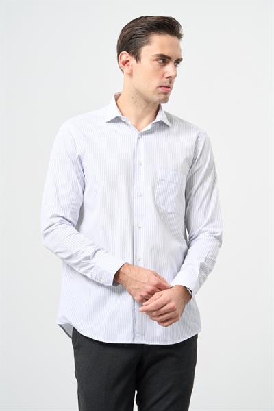 Beyaz Uzun Kol Desen Yarım İtalyan Yaka Cepli Pamuklu Classic Comfort Fit Gömlek 1004245183