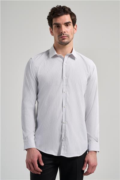 Uzun Kol Desen Yarım İtalyan Yaka Cepsiz esnek Classic Slim Fit Gömlek 1004245217