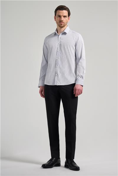 Beyaz Uzun Kol Desen Yarım İtalyan Yaka Cepsiz esnek Classic Slim Fit Gömlek 1004245218