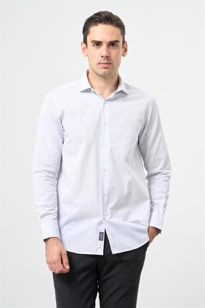 Beyaz Uzun Kol Desen Yarım İtalyan Yaka Cepli Pamuklu Classic Comfort Fit Gömlek 1004245183