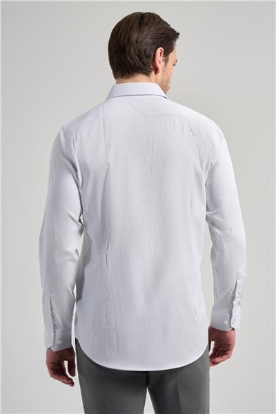 Beyaz Uzun Kol Desen Yarım İtalyan Yaka Cepsiz esnek Classic Slim Fit Gömlek 1004245217