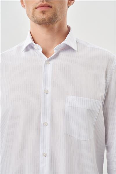 Beyaz Uzun Kol Desen İtalyan Yaka Cepli Pamuklu Classic Comfort Fit Gömlek 1004245185
