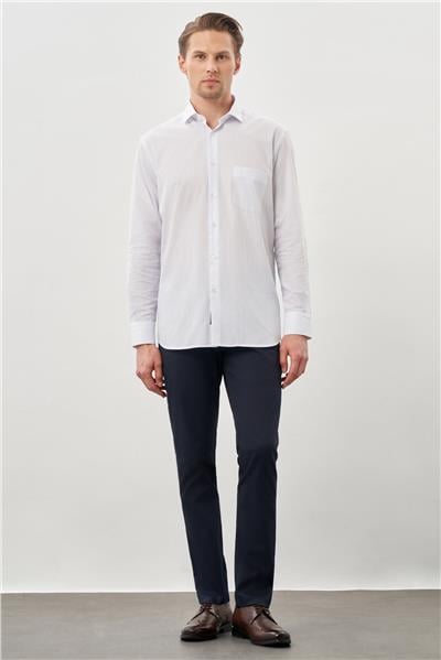 Beyaz Uzun Kol Desen İtalyan Yaka Cepli Pamuklu Classic Comfort Fit Gömlek 1004245185