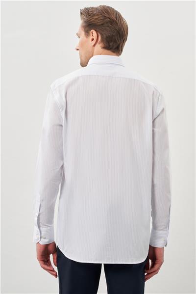 Beyaz Uzun Kol Desen İtalyan Yaka Cepli Pamuklu Classic Comfort Fit Gömlek 1004245185
