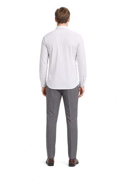 Beyaz Uzun Kol Desen Yarım İtalyan Yaka Cepsiz esnek Classic Slim Fit Gömlek 1004245218