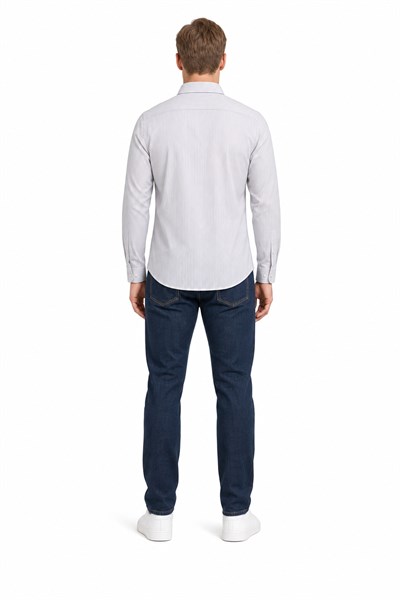 Beyaz Uzun Kol Desen Yarım İtalyan Yaka Cepsiz esnek Classic Slim Fit Gömlek 1004245220