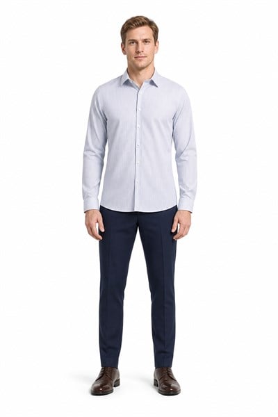 Beyaz Uzun Kol Desen Yarım İtalyan Yaka Cepsiz esnek Classic Slim Fit Gömlek 1004245218
