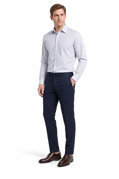 Beyaz Uzun Kol Desen Yarım İtalyan Yaka Cepsiz esnek Classic Slim Fit Gömlek 1004245218