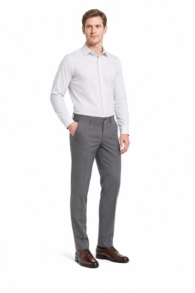 Beyaz Uzun Kol Desen Yarım İtalyan Yaka Cepsiz esnek Classic Slim Fit Gömlek 1004245218