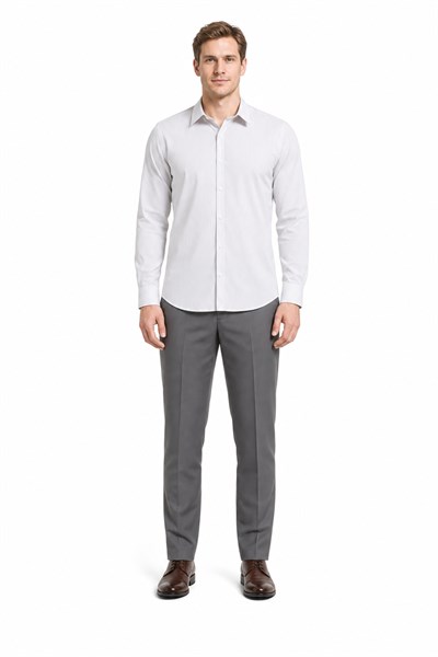 Beyaz Uzun Kol Desen Yarım İtalyan Yaka Cepsiz esnek Classic Slim Fit Gömlek 1004245218