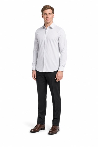 Beyaz Uzun Kol Desen Yarım İtalyan Yaka Cepsiz esnek Classic Slim Fit Gömlek 1004245217