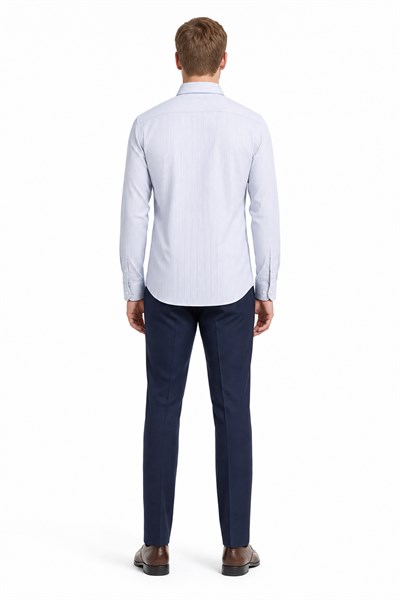 Beyaz Uzun Kol Desen Yarım İtalyan Yaka Cepsiz esnek Classic Slim Fit Gömlek 1004245218