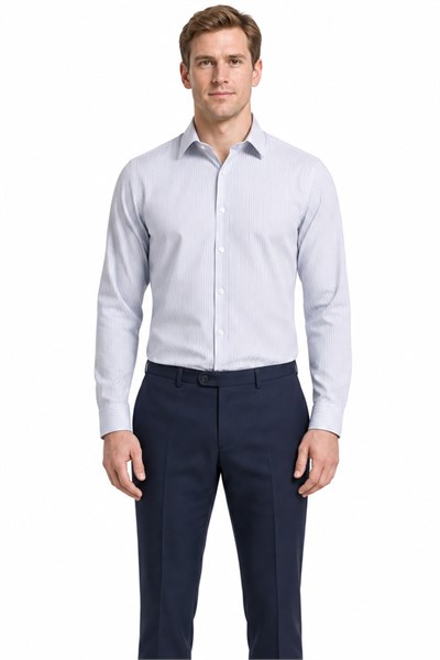 Beyaz Uzun Kol Desen Yarım İtalyan Yaka Cepsiz esnek Classic Slim Fit Gömlek 1004245218